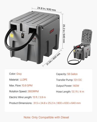 VEVOR Transfer Tank, 58 Gallon Capacity & 12V Electric Transfer Pump, Fuel Tank with 10 GPM Flow Rate and 13.1ft Rubber Hose, PE Transfer Tanks for Easy Fuel Transportation, Red in Saudi Arabia