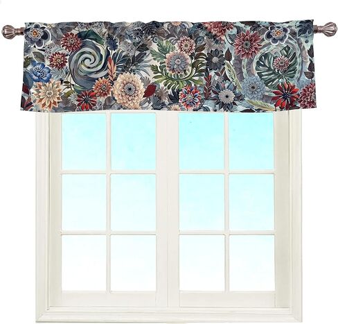 Bohemian Floral Dahlia Scroll Paisley Window Curtain Valance Boho for Decorative Privacy Rod Pocket 52 X 16 Inches in Kuwait
