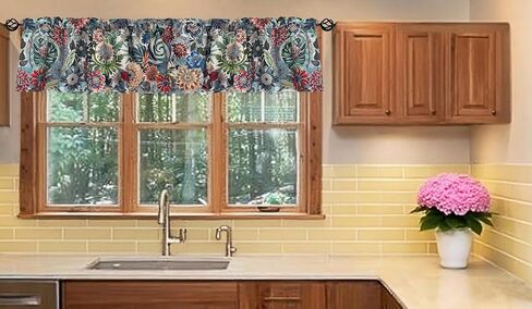 Bohemian Floral Dahlia Scroll Paisley Window Curtain Valance Boho for Decorative Privacy Rod Pocket 52 X 16 Inches in Kuwait
