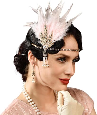 1920s Flapper Headband Black Feather Headpiece Gatsby Style Headband Vintage Headpiece Cocktail Party Roaring 20s Accessories for Women and Girls in Saudi Arabia