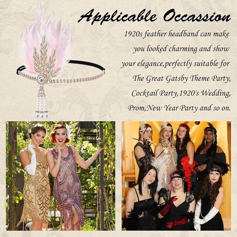 1920s Flapper Headband Black Feather Headpiece Gatsby Style Headband Vintage Headpiece Cocktail Party Roaring 20s Accessories for Women and Girls in Saudi Arabia