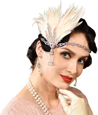 1920s Flapper Headband Black Feather Headpiece Gatsby Style Headband Vintage Headpiece Cocktail Party Roaring 20s Accessories for Women and Girls in Saudi Arabia