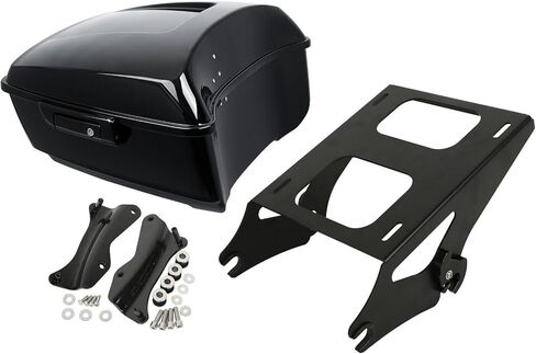 XMT-MOTO King Tour Trunk + رف تثبيت أسود مناسب لـ 14-25 Harley Touring Road King Road Glide Street Glide Electra Glide كلاسيكي للغاية in Kuwait