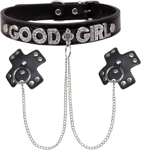 فطائر اللحم غطاء الحلمة سلسلة الجسم مجوهرات GothCollar ، رسالة جلدية المختنق غير ثقب فطائر اللحم الحلمة ملصق قلادة in Kuwait