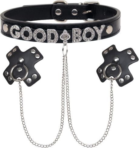 فطائر اللحم غطاء الحلمة سلسلة الجسم مجوهرات GothCollar ، رسالة جلدية المختنق غير ثقب فطائر اللحم الحلمة ملصق قلادة in Kuwait