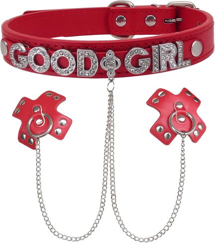فطائر اللحم غطاء الحلمة سلسلة الجسم مجوهرات GothCollar ، رسالة جلدية المختنق غير ثقب فطائر اللحم الحلمة ملصق قلادة in Kuwait