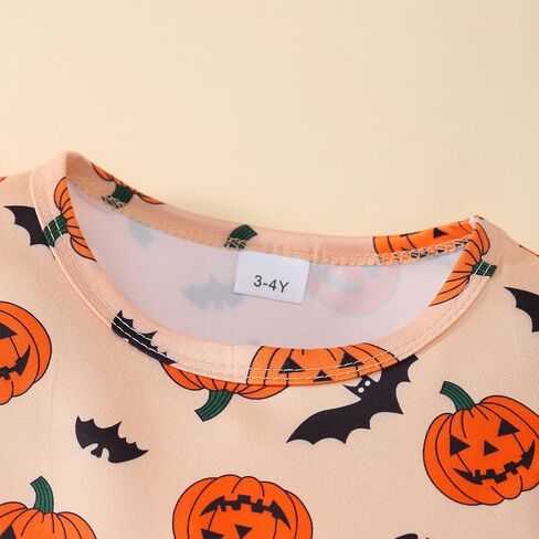 Halloween Little Girl Dress Pumpkin/Bat Outfit Flared Sleeve Ruffled Dresses 3-8T in Saudi Arabia