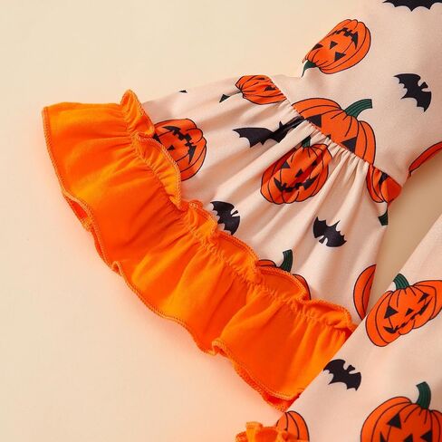 Halloween Little Girl Dress Pumpkin/Bat Outfit Flared Sleeve Ruffled Dresses 3-8T in Saudi Arabia