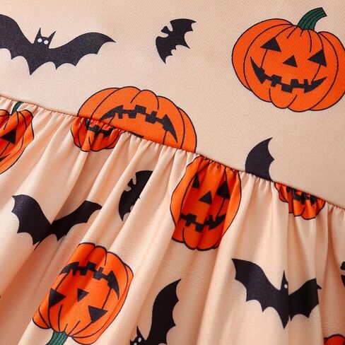 Halloween Little Girl Dress Pumpkin/Bat Outfit Flared Sleeve Ruffled Dresses 3-8T in Saudi Arabia