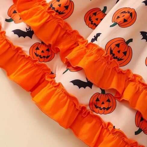 Halloween Little Girl Dress Pumpkin/Bat Outfit Flared Sleeve Ruffled Dresses 3-8T in Saudi Arabia