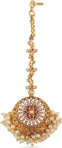 Tarinika Antique Gold Plated Vasudeva Maangtika with Peacock Design - Indian Mang Tika for Women and Girls - Perfect for Ethnic Occasions | Bollywood Maang Tikka | 1 Year Warranty* in Kuwait