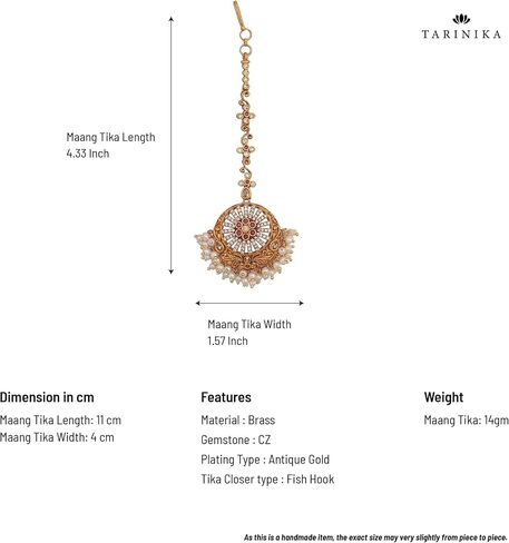 Tarinika Antique Gold Plated Vasudeva Maangtika with Peacock Design - Indian Mang Tika for Women and Girls - Perfect for Ethnic Occasions | Bollywood Maang Tikka | 1 Year Warranty* in Kuwait