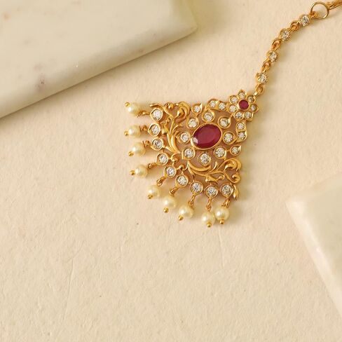 Tarinika Antique Gold Plated Vasudeva Maangtika with Peacock Design - Indian Mang Tika for Women and Girls - Perfect for Ethnic Occasions | Bollywood Maang Tikka | 1 Year Warranty* in Kuwait