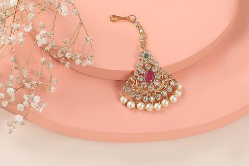 Tarinika Antique Gold Plated Vasudeva Maangtika with Peacock Design - Indian Mang Tika for Women and Girls - Perfect for Ethnic Occasions | Bollywood Maang Tikka | 1 Year Warranty* in Kuwait