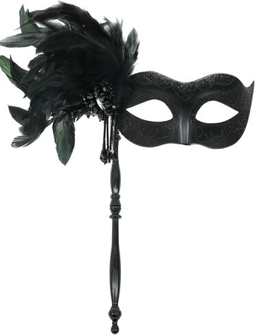 Masquerade Mask for Women with Stick, Shiny Women's Feather Mardi Gras Venetian Mask for Prom Ball Costume Party in Saudi Arabia