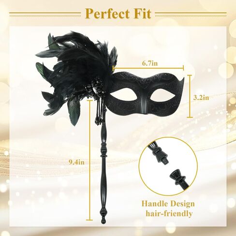 Masquerade Mask for Women with Stick, Shiny Women's Feather Mardi Gras Venetian Mask for Prom Ball Costume Party in Saudi Arabia