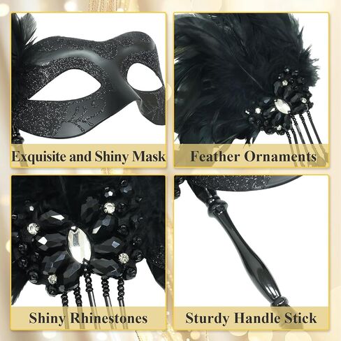 Masquerade Mask for Women with Stick, Shiny Women's Feather Mardi Gras Venetian Mask for Prom Ball Costume Party in Saudi Arabia
