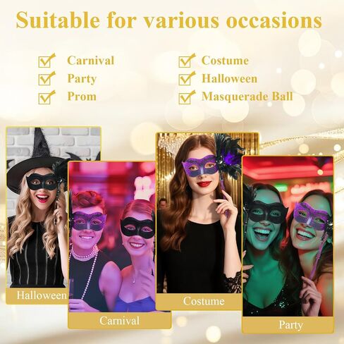 Masquerade Mask for Women with Stick, Shiny Women's Feather Mardi Gras Venetian Mask for Prom Ball Costume Party in Saudi Arabia