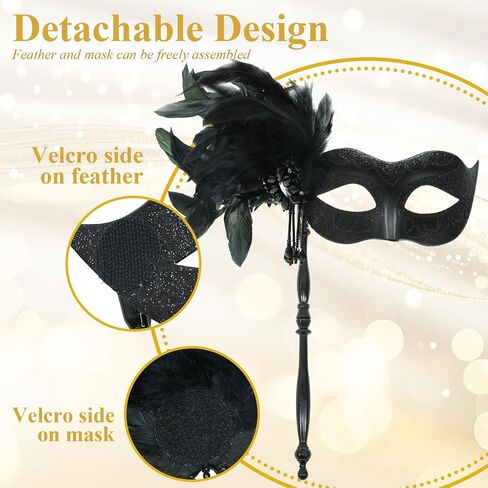 Masquerade Mask for Women with Stick, Shiny Women's Feather Mardi Gras Venetian Mask for Prom Ball Costume Party in Saudi Arabia