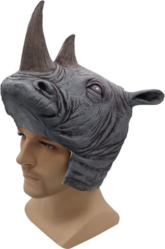 Realistic Rhinoceros Mask,Latex Spoof Rhino Head Mask,Unisex Adults Animal Masks Costume for Halloween Cosplay Animal Party,Funny Rhino Outfit in Saudi Arabia