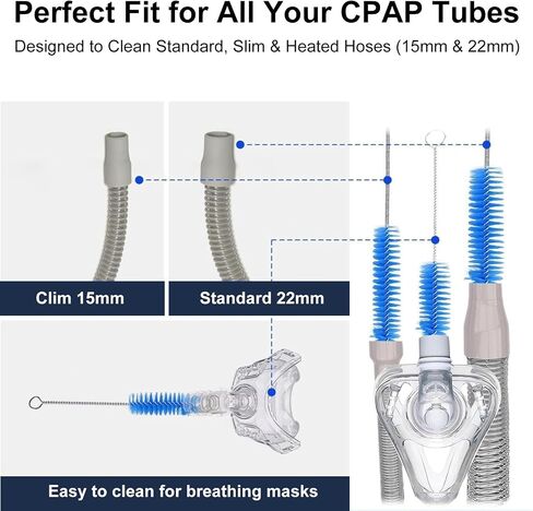 طقم فرشاة تنظيف خرطوم CPAP مع حوض قابل للطي - فرشاة أنبوبية مزدوجة الأطراف بطول 7 أقدام ومنظف صغير، حوض غسيل مضاد للانزلاق مع سدادة تصريف ومقابض، يناسب تنظيف الأنابيب مقاس 15 مم و22 مم in Saudi Arabia