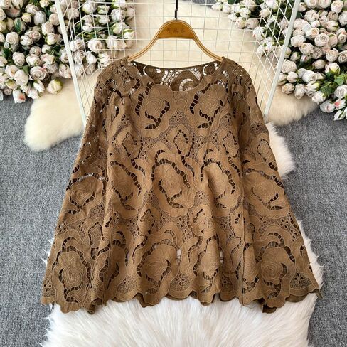 Long Batwing Sleeve Cape Tops for Women Hook Flowers Hollow Dressy Party Blouses Lace Tops in Saudi Arabia