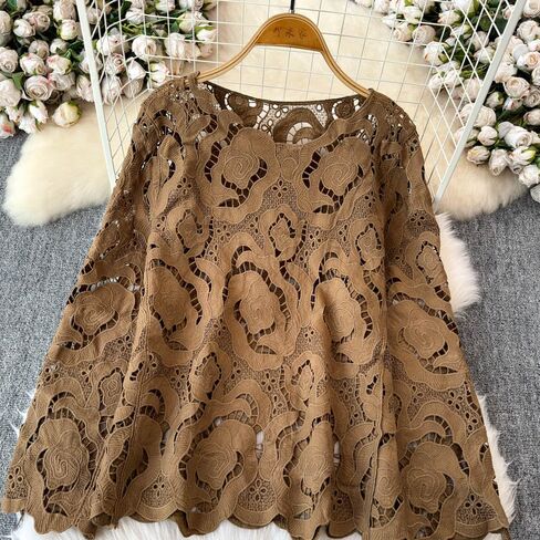 Long Batwing Sleeve Cape Tops for Women Hook Flowers Hollow Dressy Party Blouses Lace Tops in Saudi Arabia
