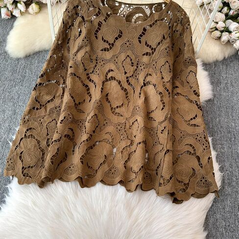 Long Batwing Sleeve Cape Tops for Women Hook Flowers Hollow Dressy Party Blouses Lace Tops in Saudi Arabia
