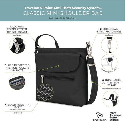Travelon Anti-Theft Classic Mini Shoulder Bag, Berry Tulip in Kuwait