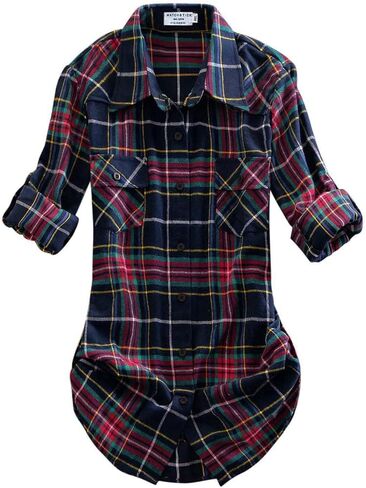 Match Womens Button Down Flannel Plaid Shirts roll up Long Sleeve Shackets Business Blouse Top in Saudi Arabia