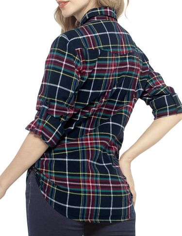 Match Womens Button Down Flannel Plaid Shirts roll up Long Sleeve Shackets Business Blouse Top in Saudi Arabia