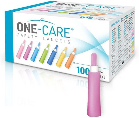 مشارط أمان ONE-Care، يتم تفعيلها بالتلامس، 23 جم × 2.2 مم، 100 قطعة/bx، معقمة، للاستخدام الفردي، محملة مسبقًا، لطيفة لإجراء اختبار مريح in Kuwait