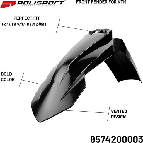 Polisport Motocross (MX) Front Fender for KTM SX/SX-F/XC-F SX 250 XC 125 XC 250/300 XC-W EXC/EXC-F/XC/XCF-W (2016-23) Dirt Bike – OEM Quality, Durable, Flexible & Perfect Fit – Black in Saudi Arabia
