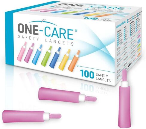 مشارط أمان ONE-Care، يتم تفعيلها بالتلامس، 23 جم × 2.2 مم، 100 قطعة/bx، معقمة، للاستخدام الفردي، محملة مسبقًا، لطيفة لإجراء اختبار مريح in Kuwait