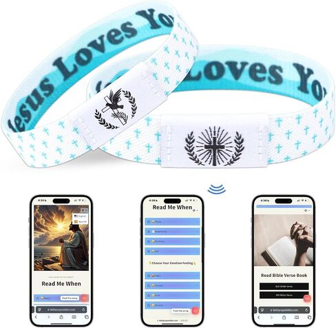 2Pcs Daily Bible Verse Bracelets，NFC Jesus Christian Cross Wristband, Inspirational Faith Spiritual Religious Gift in Kuwait