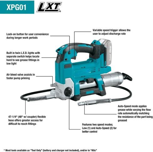 XPG01Z 18V LXT Lithium-Ion Cordless Grease Gun 10000 PSI Dual Speed Modes Auto Speed Control Flexible Hose Air Bleed Valve Tool Only Compatible with Makita Battery in Saudi Arabia