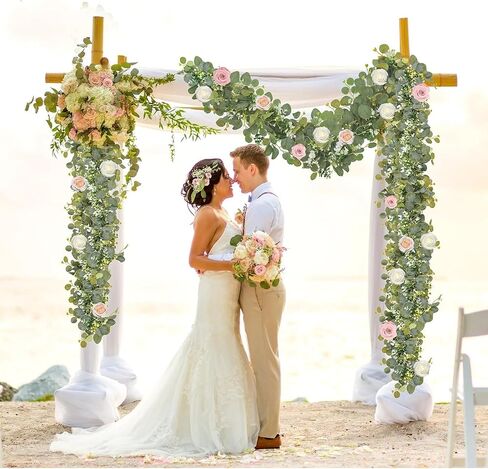 Faux Eucalyptus Garland, 5.9ft Faux Eucalyptus Greenery Garland Vines for Table Wedding Backdrop Arch Wall Party Mantle Festival Decor in Saudi Arabia