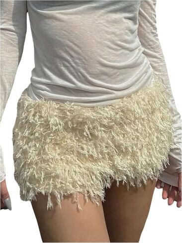 MakeMeChic Women's Fuzzy Micro Shorts Contrast Skinny Fitted Party Club Y2K Mini Shorts in Saudi Arabia