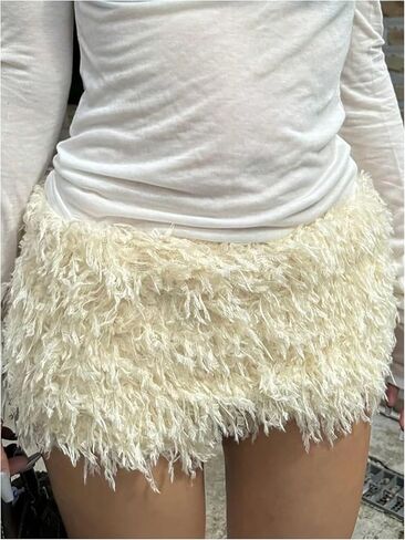 MakeMeChic Women's Fuzzy Micro Shorts Contrast Skinny Fitted Party Club Y2K Mini Shorts in Saudi Arabia