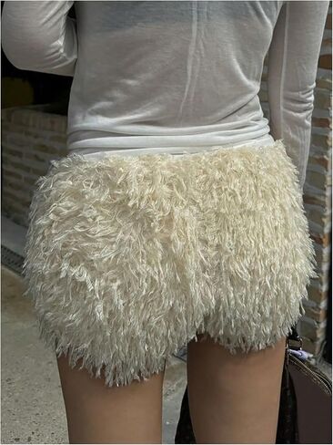 MakeMeChic Women's Fuzzy Micro Shorts Contrast Skinny Fitted Party Club Y2K Mini Shorts in Saudi Arabia