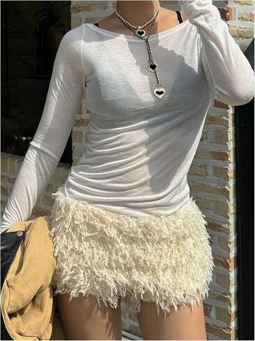 MakeMeChic Women's Fuzzy Micro Shorts Contrast Skinny Fitted Party Club Y2K Mini Shorts in Saudi Arabia