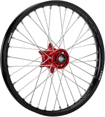 Tusk Impact Complete Wheel - Front 21 x 1.60 Black Rim/Silver Spoke/Red Hub For KTM 530 EXC-R 2008-2011 in Saudi Arabia