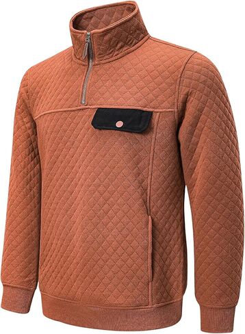 JMIERR Men's Quilted Sweatshirt Casual Long Sleeve Outdoor Stand Collar Quarter-Zip Pullover Sweatshirts in Kuwait