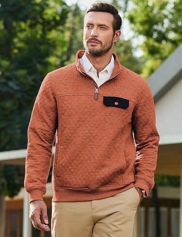 JMIERR Men's Quilted Sweatshirt Casual Long Sleeve Outdoor Stand Collar Quarter-Zip Pullover Sweatshirts in Kuwait