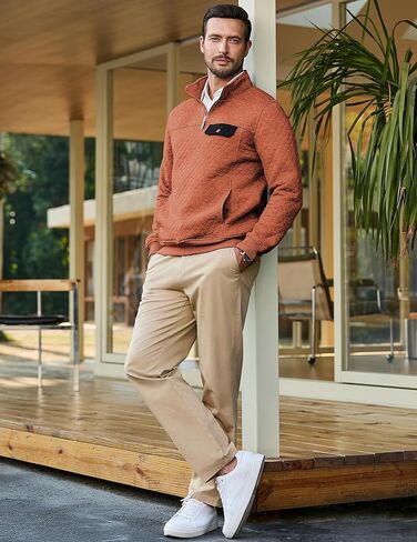 JMIERR Men's Quilted Sweatshirt Casual Long Sleeve Outdoor Stand Collar Quarter-Zip Pullover Sweatshirts in Kuwait