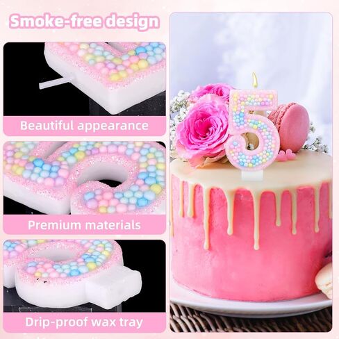 Colorful Macaron Birthday Candles, Sweet Theme Cake Topper Cute Pink Number Candles for Kids Girls Birthday Baby Shower Weddings Party Decorations (Number 7) in Saudi Arabia