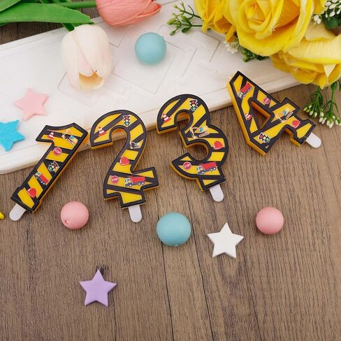 Construction Birthday Candle, Yellow & Black Striped Number Candle Creative Birthday Cake Decorations for Boys Construction Tractor Themed Party Supplies (Number 3) in Saudi Arabia