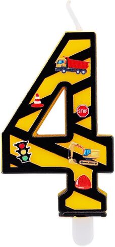 Construction Birthday Candle, Yellow & Black Striped Number Candle Creative Birthday Cake Decorations for Boys Construction Tractor Themed Party Supplies (Number 3) in Saudi Arabia