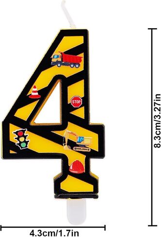 Construction Birthday Candle, Yellow & Black Striped Number Candle Creative Birthday Cake Decorations for Boys Construction Tractor Themed Party Supplies (Number 3) in Saudi Arabia