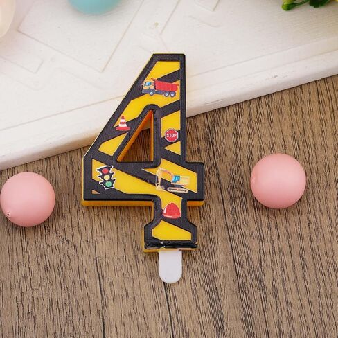 Construction Birthday Candle, Yellow & Black Striped Number Candle Creative Birthday Cake Decorations for Boys Construction Tractor Themed Party Supplies (Number 3) in Saudi Arabia